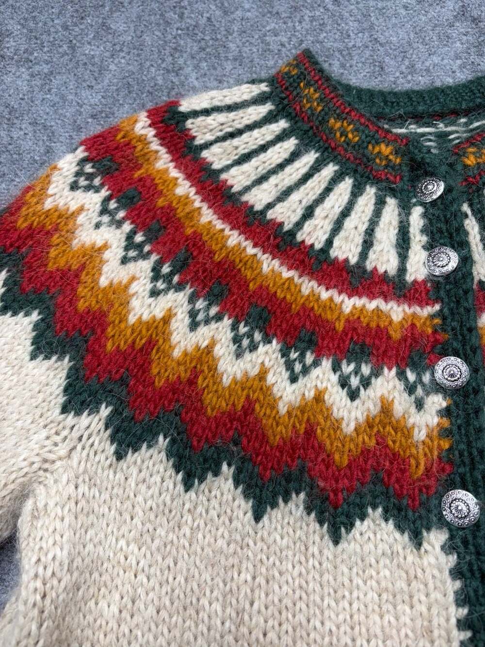 Vintage Iceland Sweaters? Cardigan Pure Wool Knit Folk Nordic Fair Isle Button M - Picture 9 of 13